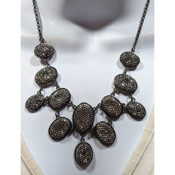 Glam Goth Sparkly Pave Silver Tone Rhinestone Bib Necklace - Picture 4 of 6